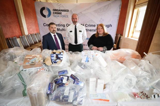 Justice Minister Naomi Long, together with the Health Minister Robin Swann and Assistant Chief Constable Mark McEwan, highlighting Northern Ireland’s input to the global Interpol co-ordinated Operation Pangea 